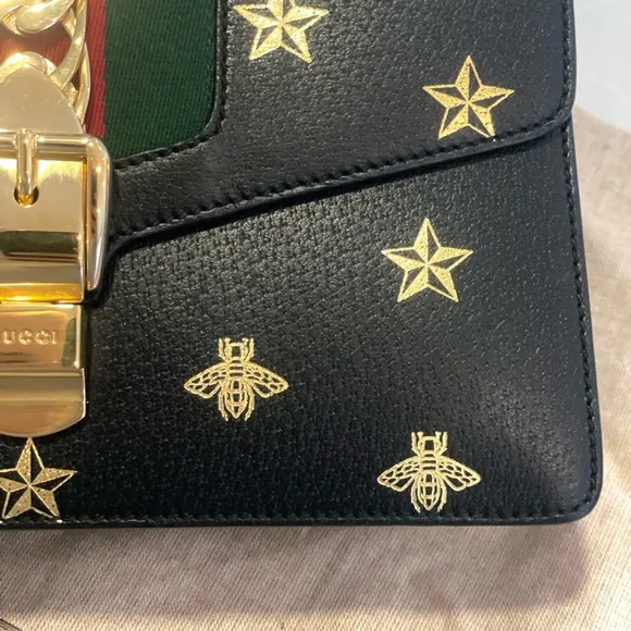 Gucci Sylvie Bee Star Medium Black Leather Extra Ribbon Strap Mint condition - Picture 14 of 14